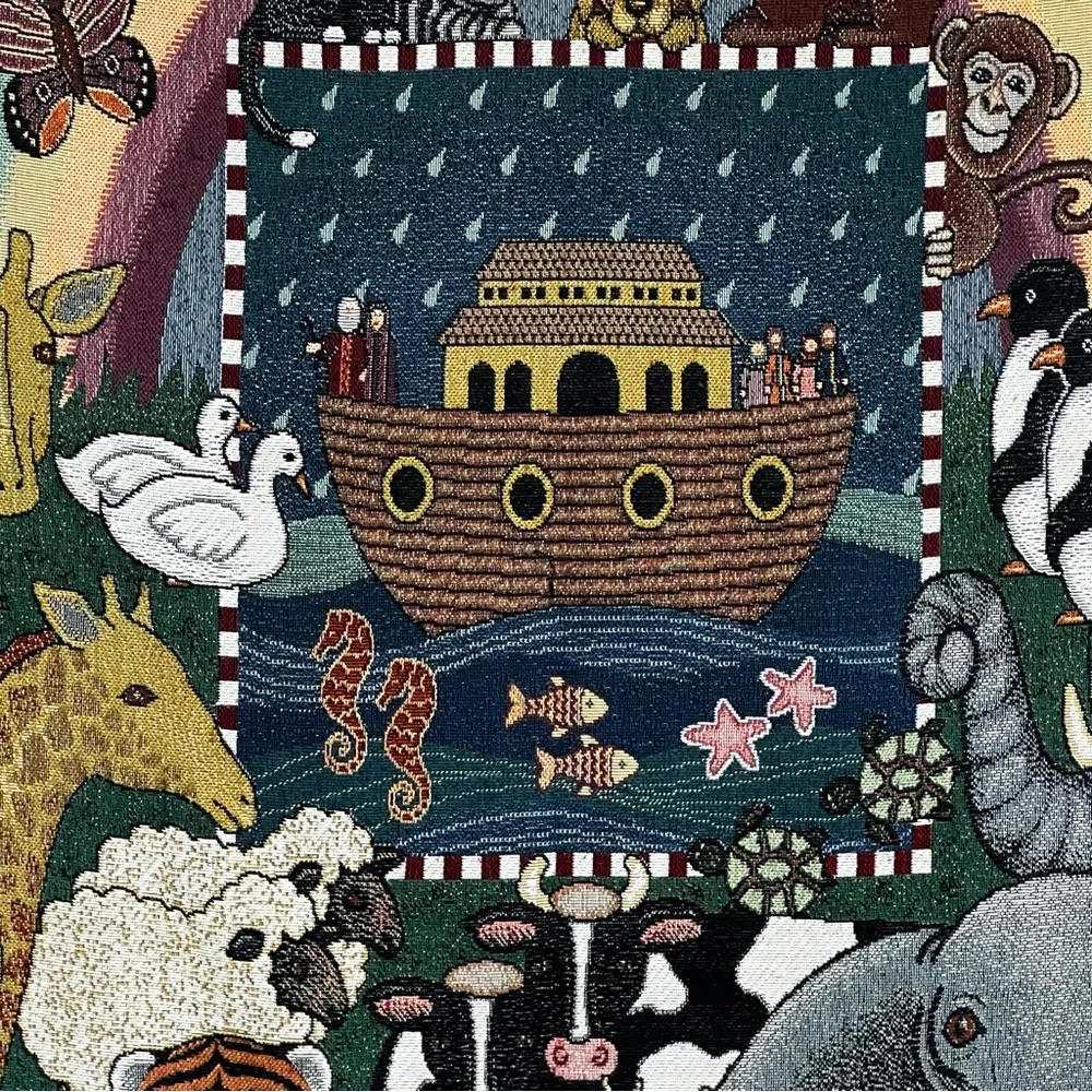 Noah’s Ark Woven Tapestry Blanket Throw by American Weavers Vintage 1990’s